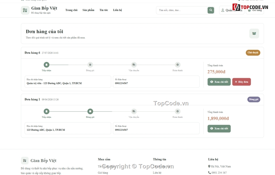 Website bán đồ dùng,Web bán đồ dùng nhà bếp,Website đồ nhà bếp